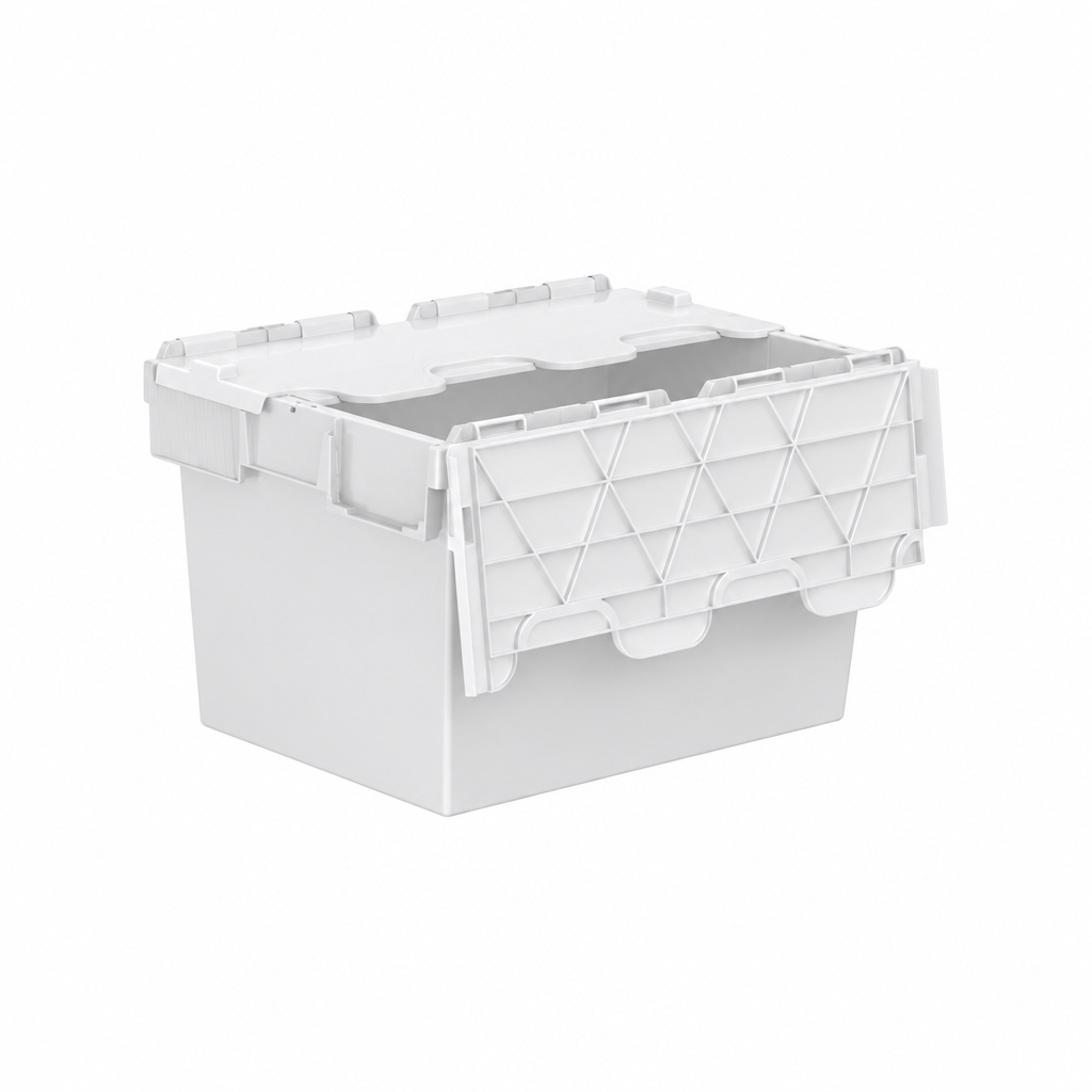 64L White Attached Lid Container (600 x 400 x 365h mm) - Factory overruns