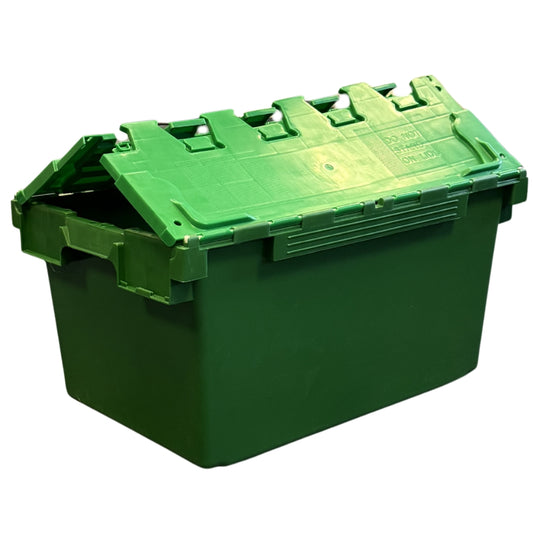 80L GatorTote (710 x 460 x 368h mm) Extra Heavy Duty Industrial Attached Lid Box - Green/Green