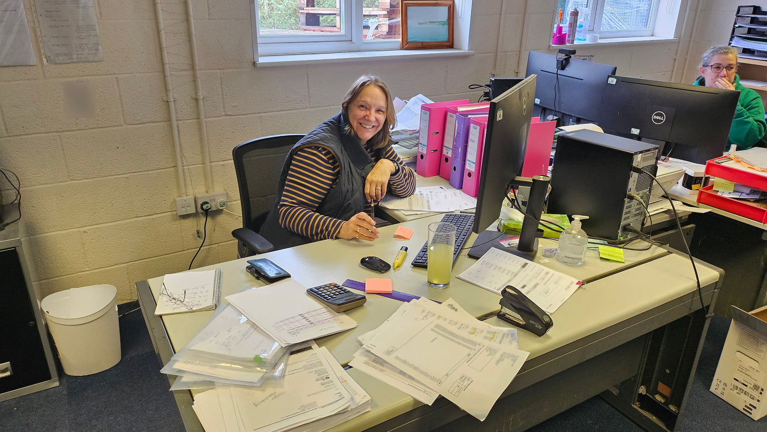 Bernadette doing some accounts